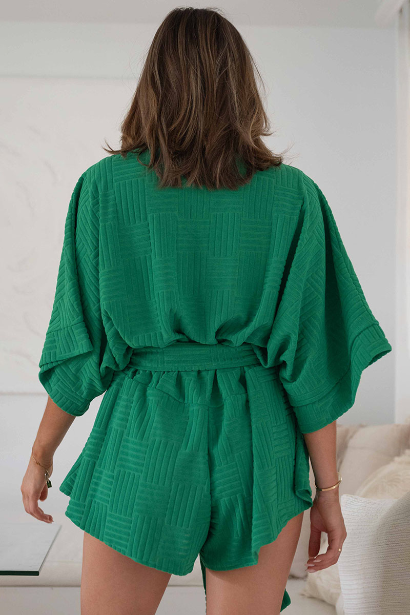 Sleeve Tied Button Down Oversized Waist Rompers-Hayhty.All Rights Reserved.