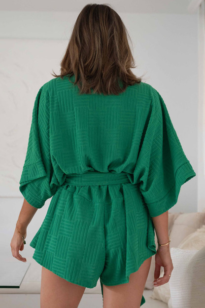 Sleeve Tied Button Down Oversized Waist Rompers-Hayhty.All Rights Reserved.