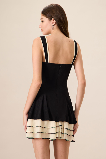 Colorblock A-Line Wide Straps Mini Dresses-Black-Hayhty.All Rights Reserved.