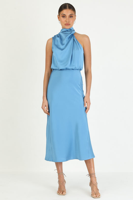 Turtleneck Sleeveless Satin Midi Dresses-Hayhty.All Rights Reserved.