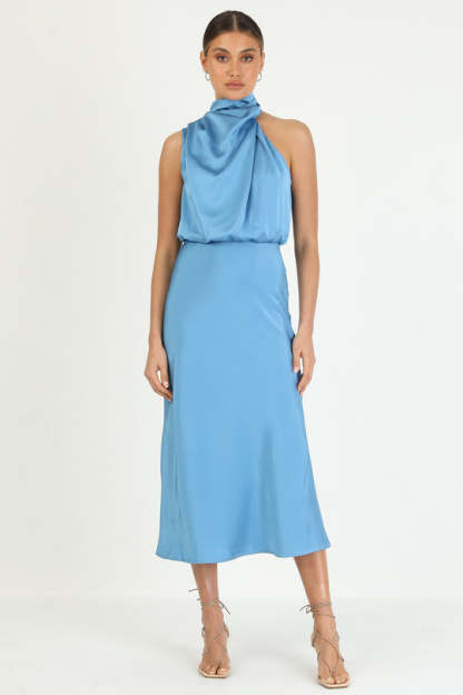 Turtleneck Sleeveless Satin Midi Dresses-Hayhty.All Rights Reserved.
