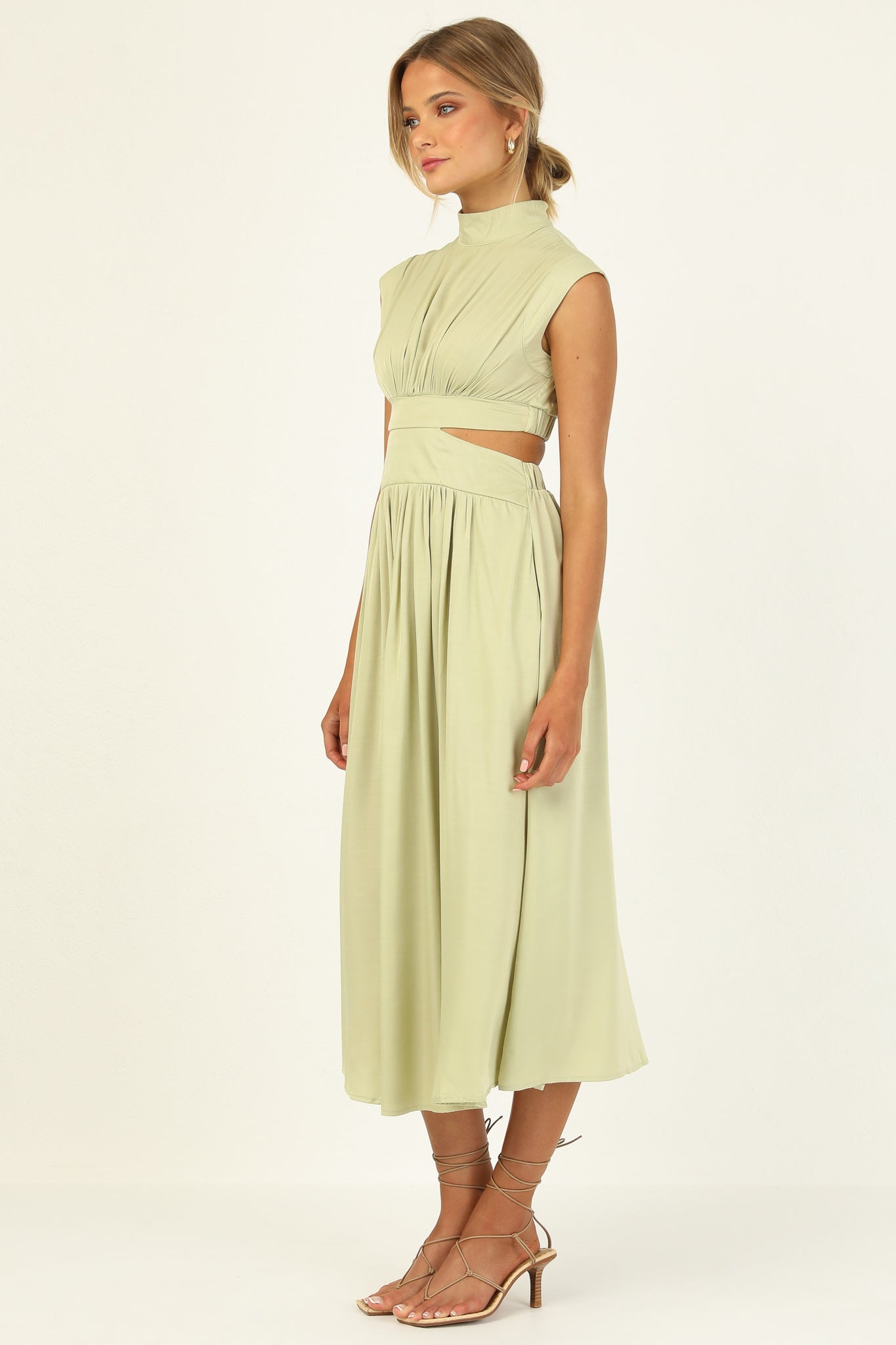 Stand Collar Sleeveless Open Waist Dress Maxi Dresses-Hayhty.All Rights Reserved.
