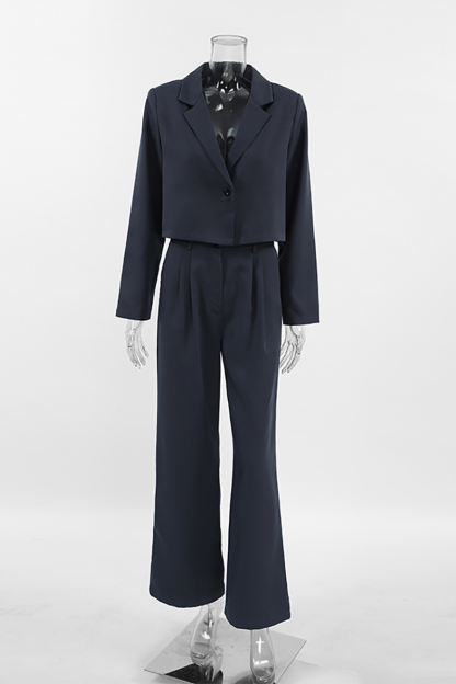 Notch Lapel Crop Blazer Wide Leg Pants Matching Set-DarkGray-Hayhty.All Rights Reserved.