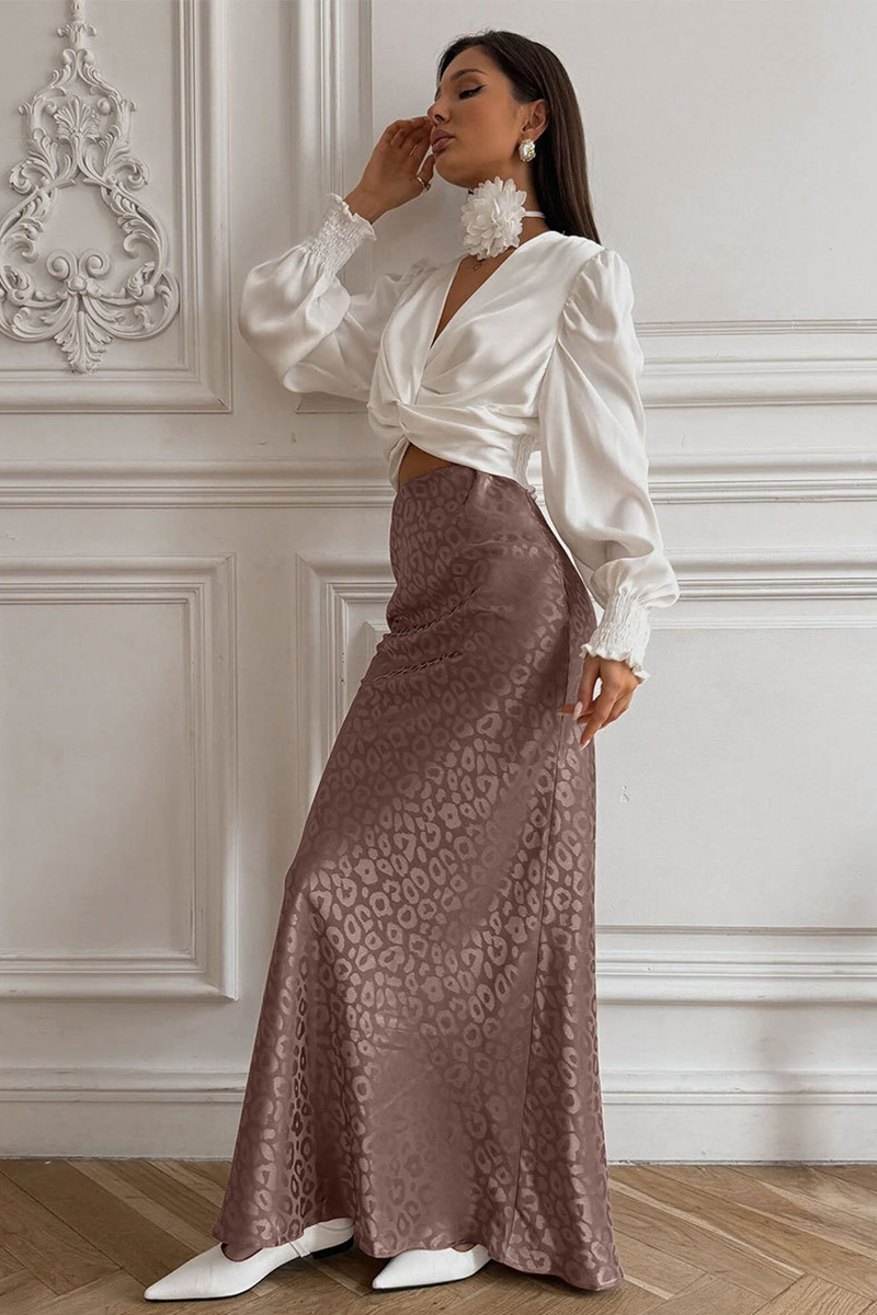 Leopard Print Bodycon Fishtail Maxi Skirt-Brown-Hayhty.All Rights Reserved.