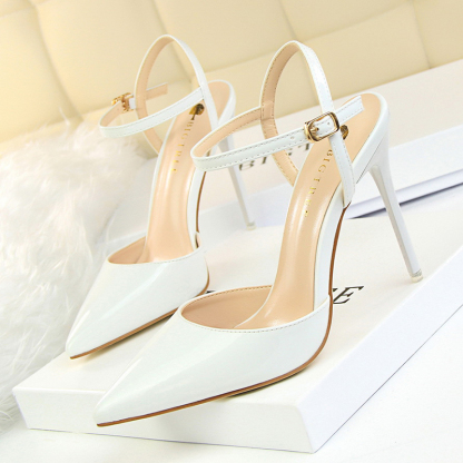 Burnished Plain Pointy Toe Ankle Strap Buckle Stiletto Heels-Hayhty.All Rights Reserved.