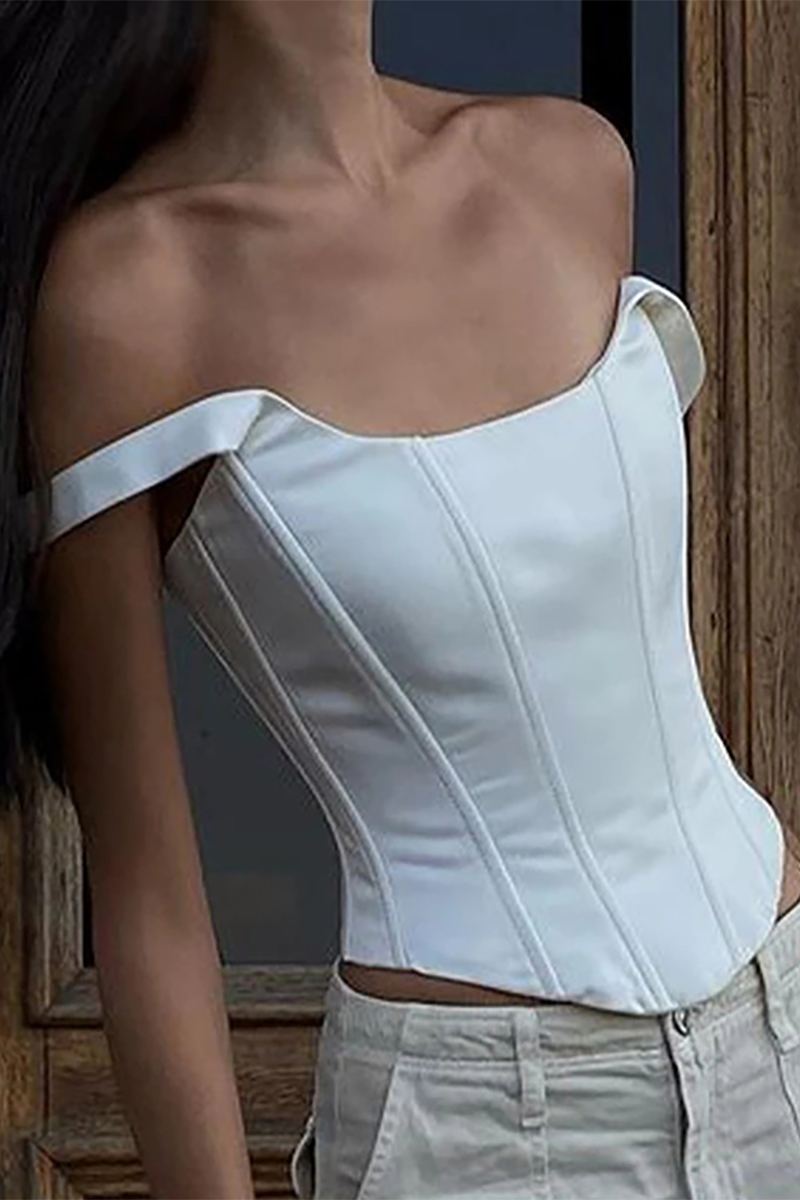 Solid Color Cinch Waist Sleeveless Wide Strap Top-White-Hayhty.All Rights Reserved.