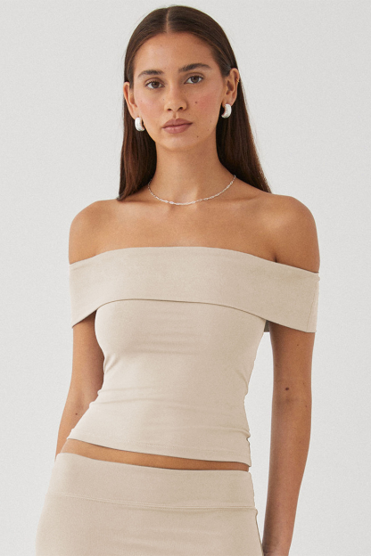 Boat Neck Dropped Shoulder Solid Color Slim Fit Crop Top-White-Hayhty.All Rights Reserved.