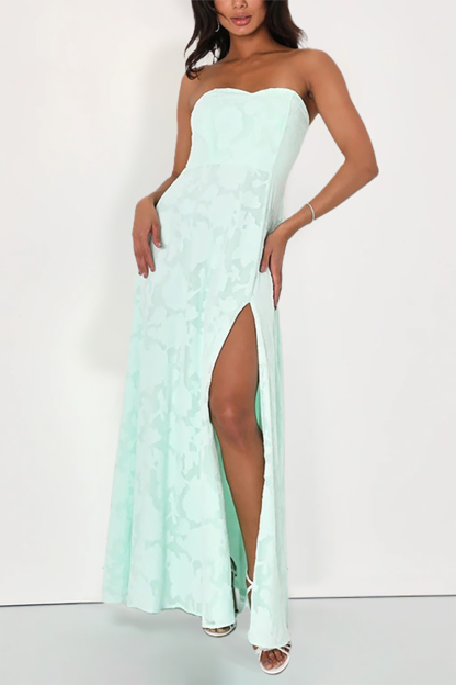 Sweetheart Neckline Strapless Slit Jacquard A-Line Gowns Maxi Dresses-Pink-Hayhty.All Rights Reserved.