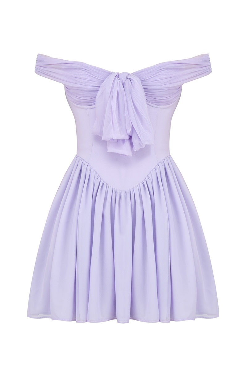 Off Shoulder Tie Up Bow Cinch Waist Ruched Mini Dresses-Purple-Hayhty.All Rights Reserved.