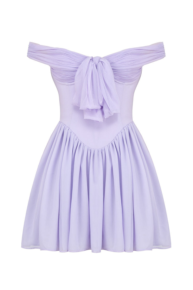 Off Shoulder Tie Up Bow Cinch Waist Ruched Mini Dresses-Purple-Hayhty.All Rights Reserved.
