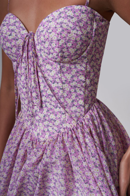 Floral Print Pleated A-Line Vacation Slip Mini Dresses-Hayhty.All Rights Reserved.