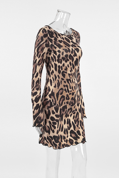 Leopard Print Long Sleeve Backless Slim Fit Mini Dresses-Brown-Hayhty.All Rights Reserved.