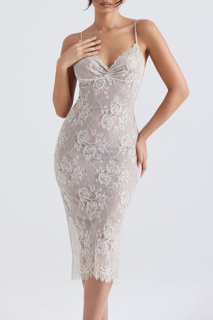 Floral Lace Slip V Neck Backless Cocktail Party Midi Dresses-Hayhty.All Rights Reserved.