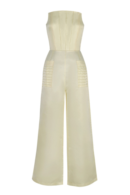 Ruched Boat Neck Solid Color Elegant Wide Leg Jumpsuit-Beige-Hayhty.All Rights Reserved.