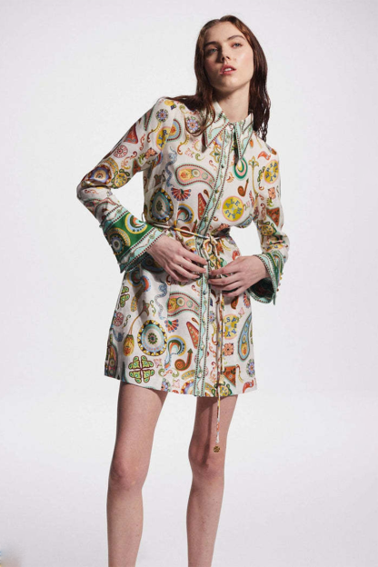 Mixed Print Long Sleeve Tie Belt Vacation Mini Shirt Dresses-Beige-Hayhty.All Rights Reserved.