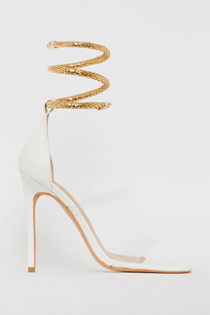 Light Gold Snake Ankle Transparent Strap Stiletto Sandals-Hayhty.All Rights Reserved.