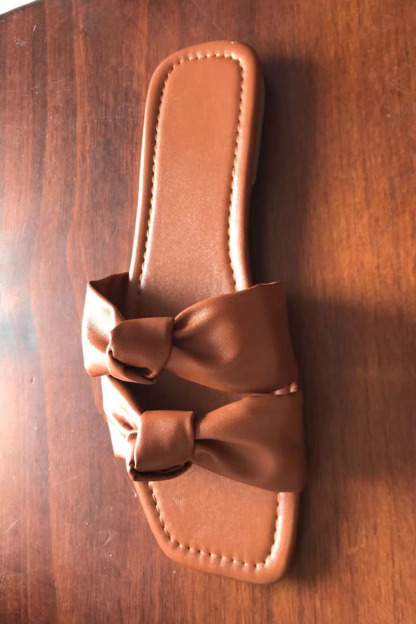 PU Leather Knotted Cutout Pleated Flat Slippers-Hayhty.All Rights Reserved.