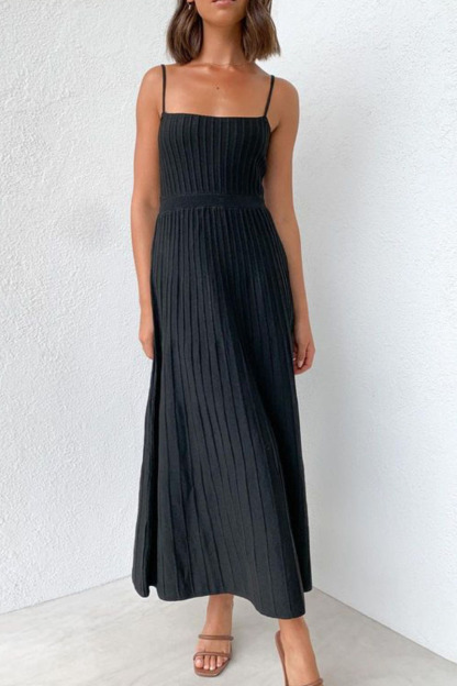 Knit Boat Neck Spaghetti Strap A-Line Vacation Midi Dress-Hayhty.All Rights Reserved.