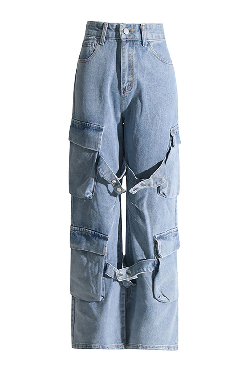 Straight Leg Pockets Daily Denim Jeans-Blue-Hayhty.All Rights Reserved.