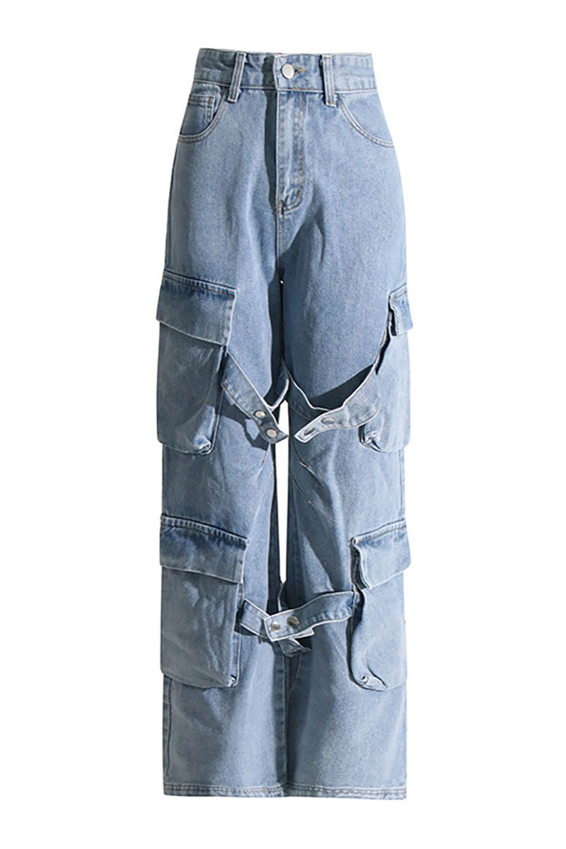 Straight Leg Pockets Daily Denim Jeans-Blue-Hayhty.All Rights Reserved.