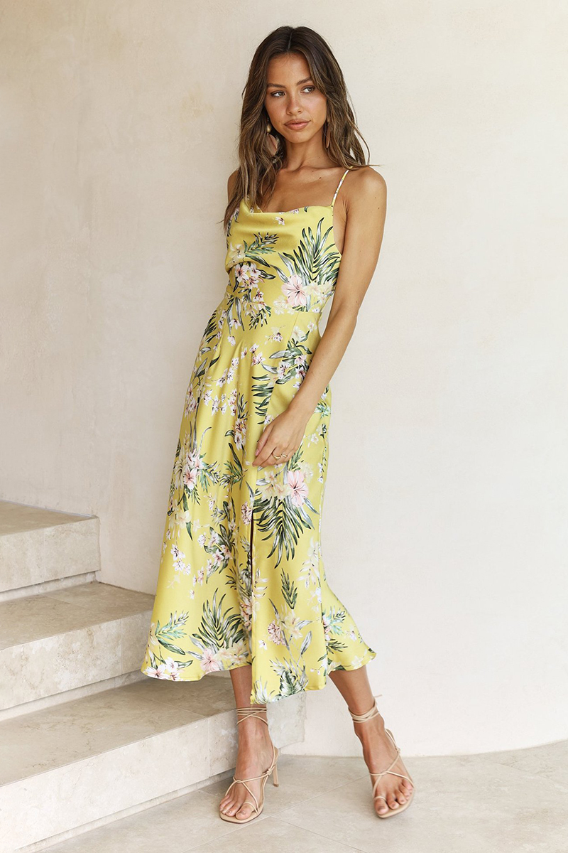 Vacation Cami Boat Neck Floral Print Slit Satin Vacation Midi Dress-Hayhty.All Rights Reserved.