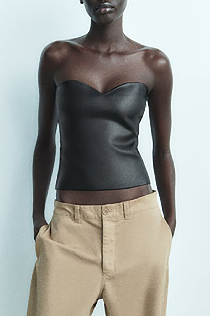 Sheen Metallic Finish Sweetheart Neckline Strapless Crop Top-Gold-Hayhty.All Rights Reserved.