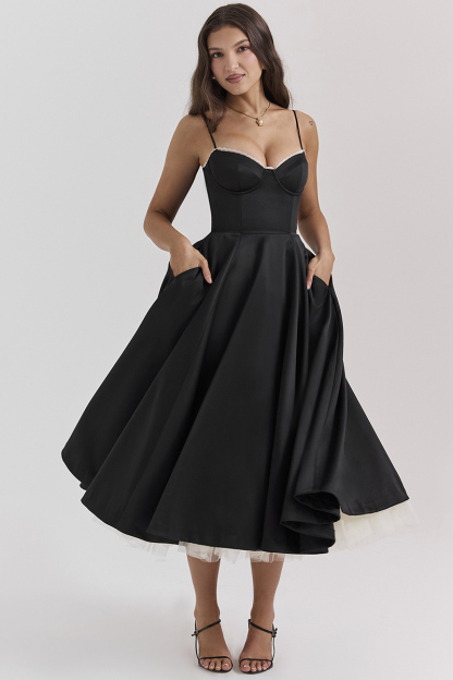Elegant Cinch Waist Party Bridesmaid Tulle Layered Midi Slip Dresses-Pink-Hayhty.All Rights Reserved.