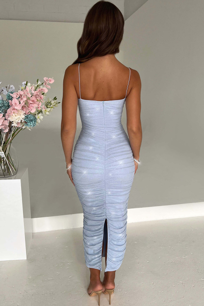 Ruched Bronzing Back Slit Formal Party Slip Maxi Dresses-Hayhty.All Rights Reserved.