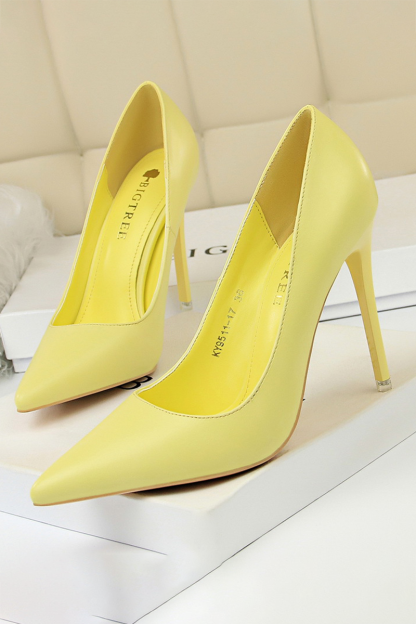 PU Leather Solid Color Pointy Toe Stiletto Heels-Black-Hayhty.All Rights Reserved.