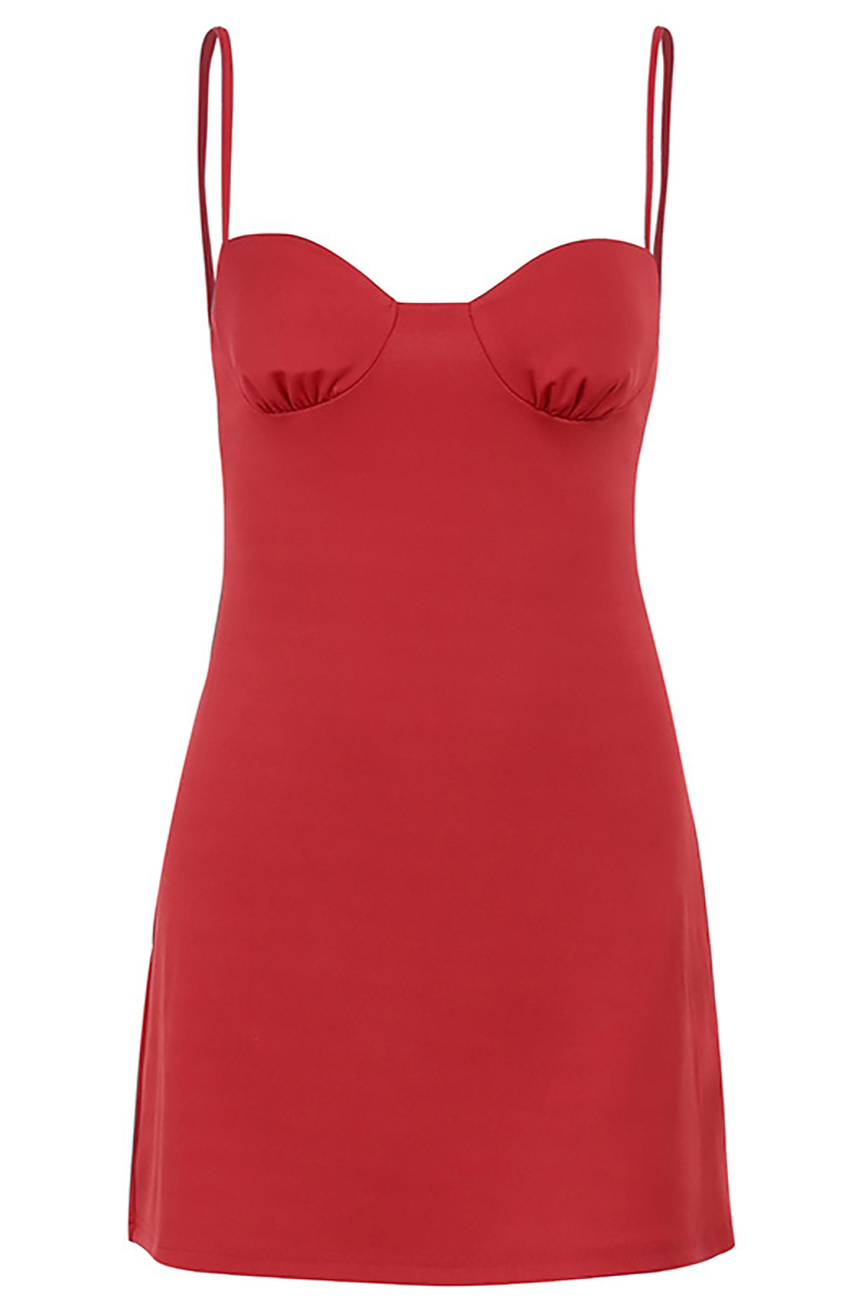 V Neck A-Line Solid Slip Mini Dress-Hayhty.All Rights Reserved.