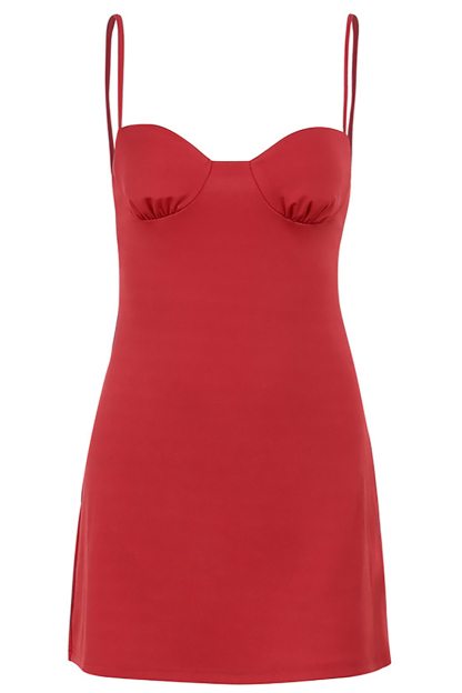 V Neck A-Line Solid Slip Mini Dress-Hayhty.All Rights Reserved.