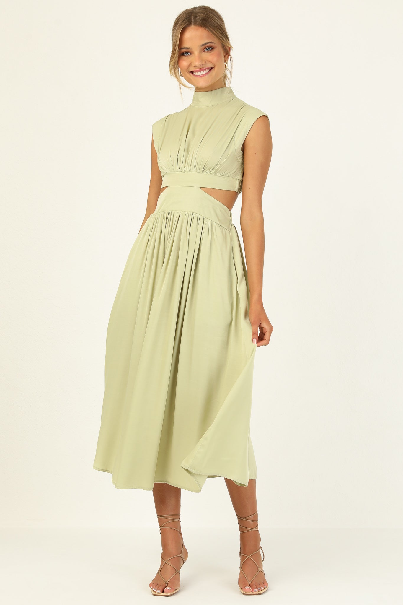 Stand Collar Sleeveless Open Waist Dress Maxi Dresses-Hayhty.All Rights Reserved.