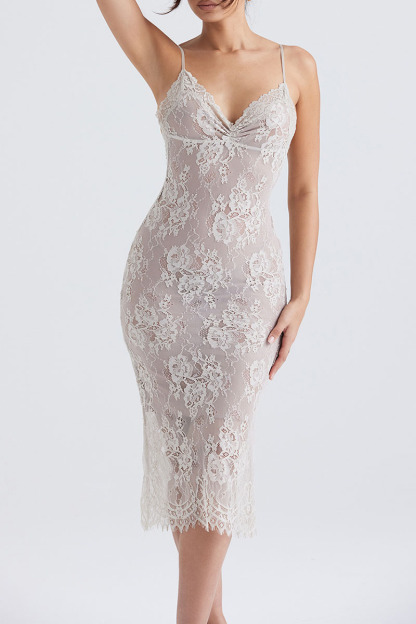 Floral Lace Slip V Neck Backless Cocktail Party Midi Dresses-Hayhty.All Rights Reserved.