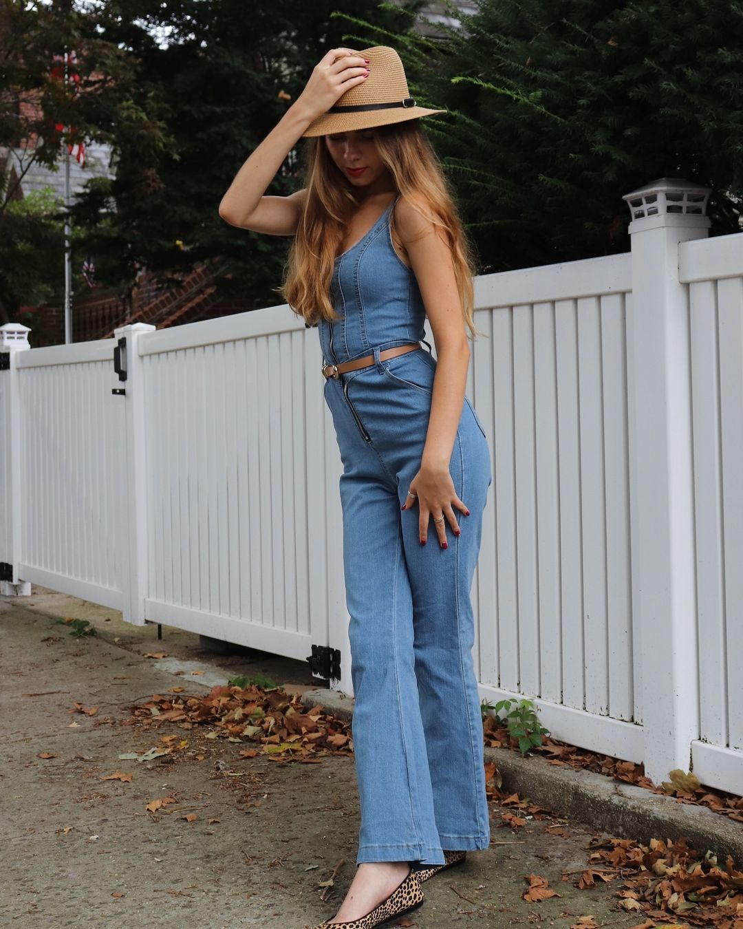 Square Neck Corset Front Zip Flared Leg Denim Strappy Jumpsuit-Blue-Hayhty.All Rights Reserved.