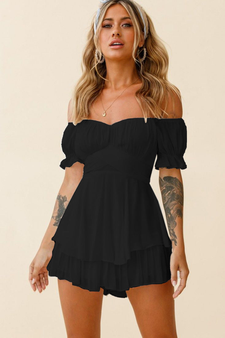 Off Shoulder Short Sleeve Jumpsuit-Hayhty.All Rights Reserved.