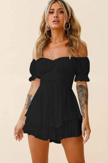 Off Shoulder Short Sleeve Jumpsuit-Hayhty.All Rights Reserved.