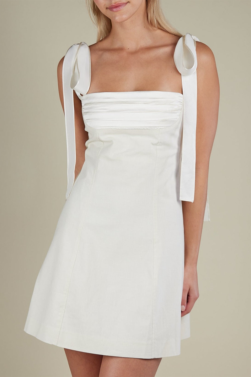 Sleeveless Tie Up Ruched A-Line Mini Dresses-White-Hayhty.All Rights Reserved.