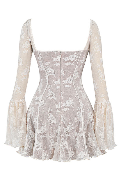 Lace Flared Sleeve Corset A-Line Ruffled Vacation Mini Dresses-Hayhty.All Rights Reserved.
