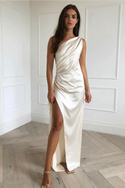 One Shoulder Backless Asymmetric Slit Prom Maxi Dresses-Hayhty.All Rights Reserved.