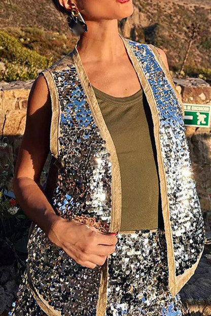 Sparkling Sequin Vest Slim Fit Mini Skirt Matching Set-Silver-Hayhty.All Rights Reserved.