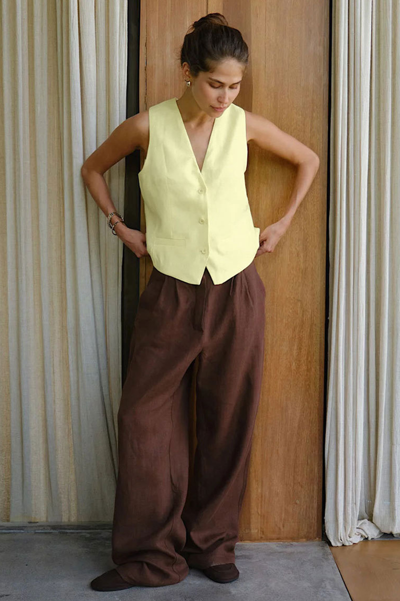 V Neck Solid Color Casual Vest-Green-Hayhty.All Rights Reserved.