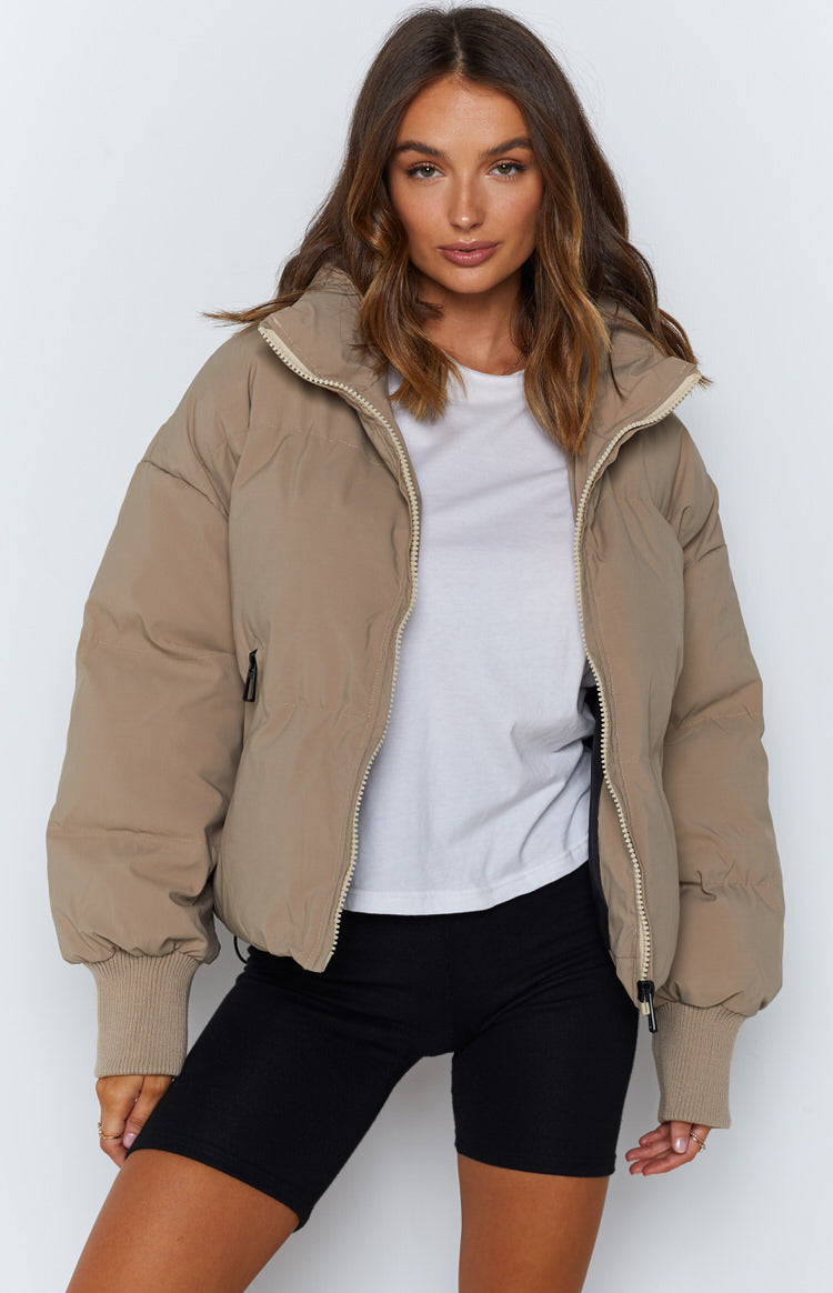 Long Sleeve Zip Puffer Jacket-Hayhty.All Rights Reserved.