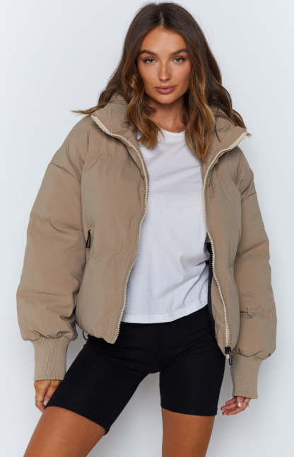 Long Sleeve Zip Puffer Jacket-Hayhty.All Rights Reserved.