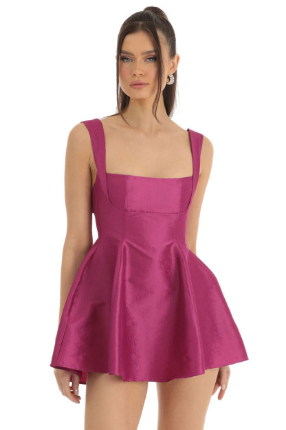 Square Neck Straps White Bow Knotted Cutout Backless A-line Satin Mini Dresses-Hayhty.All Rights Reserved.