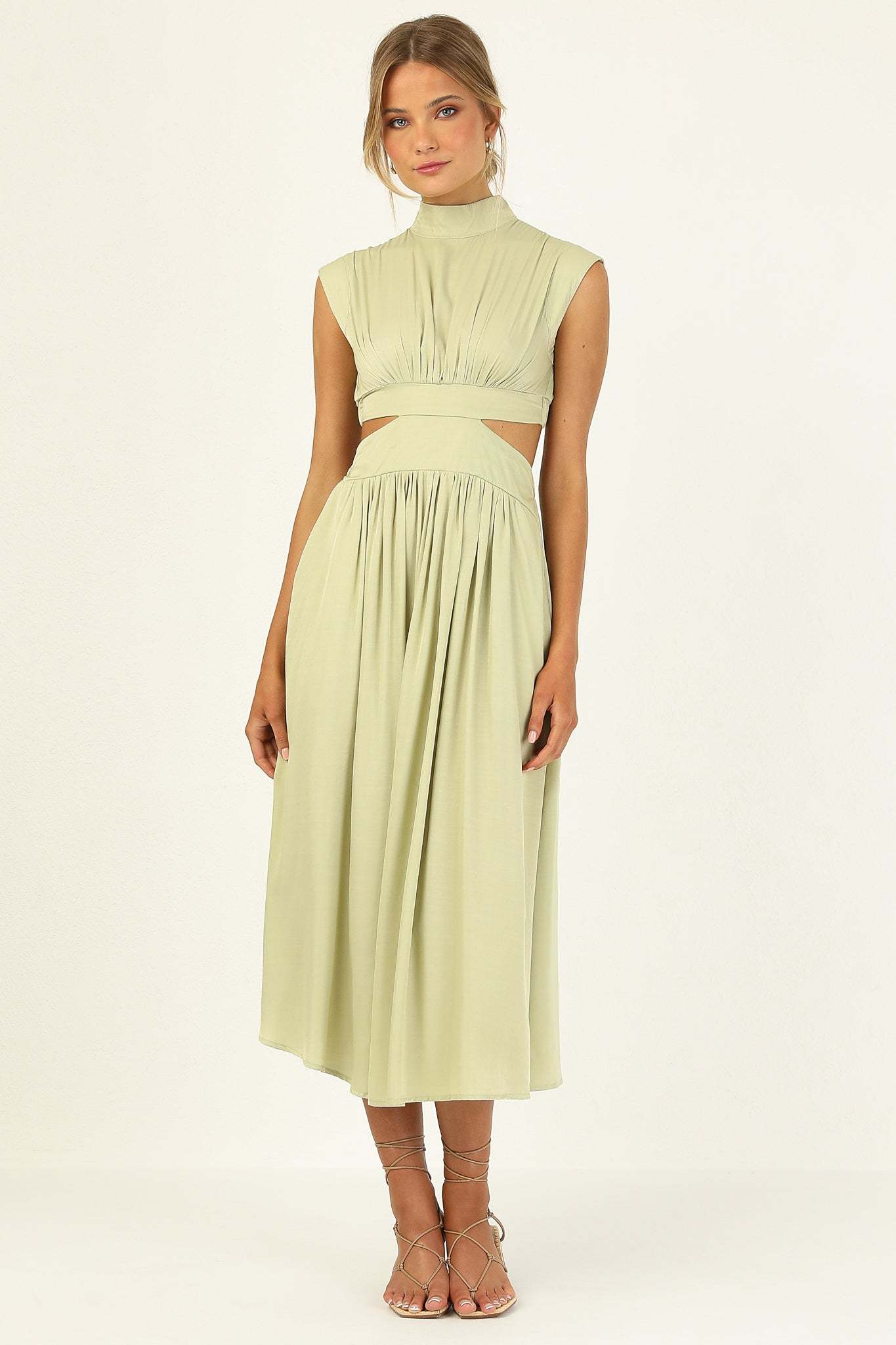 Stand Collar Sleeveless Open Waist Dress Maxi Dresses-Hayhty.All Rights Reserved.