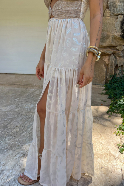 Braided Chest A-Line Side Slit Flowy Maxi Strappy Dresses-Beige-Hayhty.All Rights Reserved.