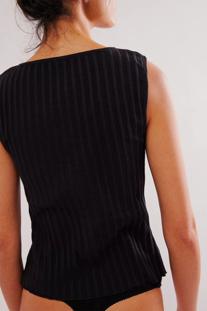 Pleated Solid Color Knit Button Up Tank Top-Yellow-Hayhty.All Rights Reserved.