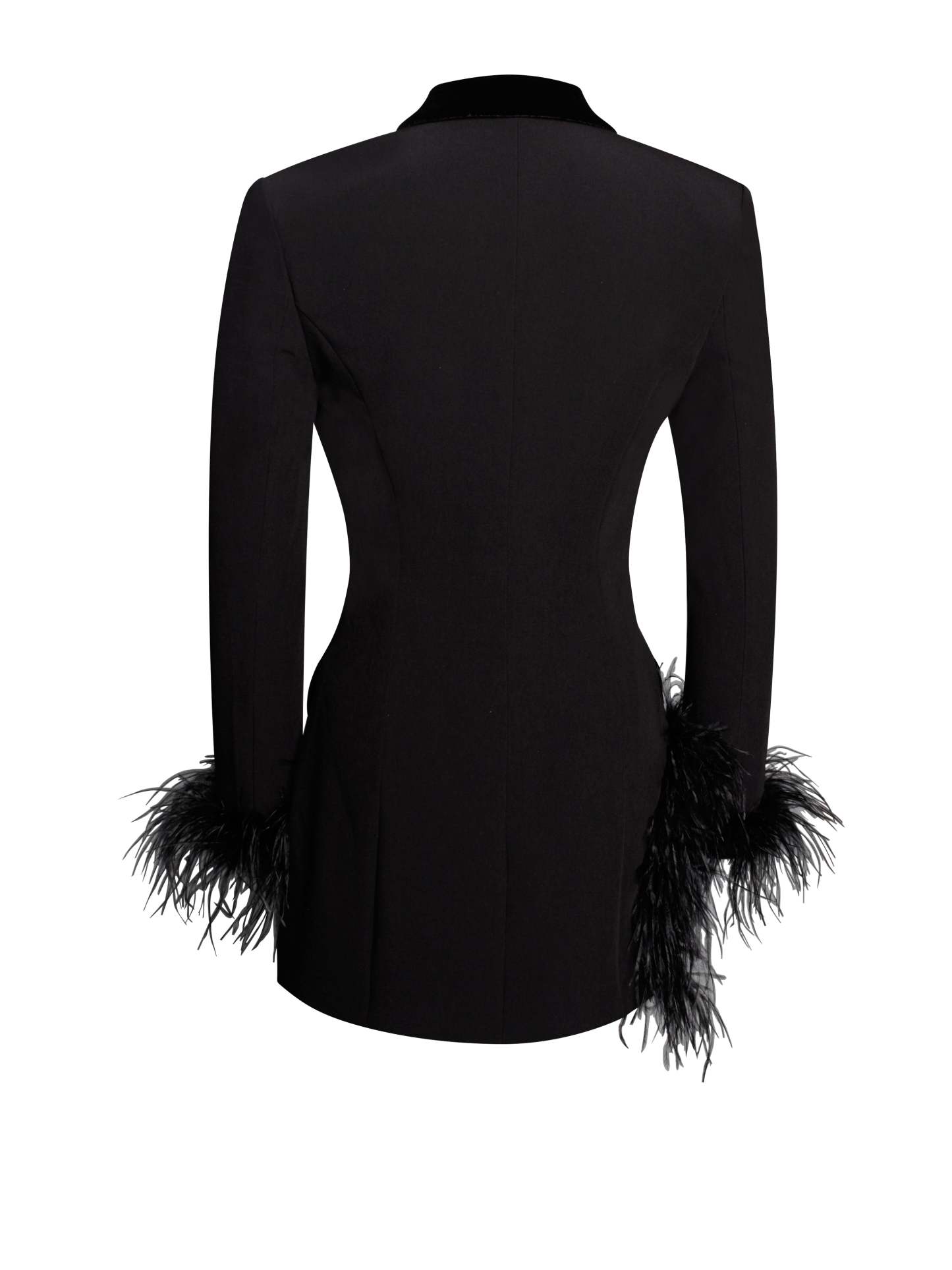 V Neck Feather Trim Blazer Party Mini Dresses-Hayhty.All Rights Reserved.
