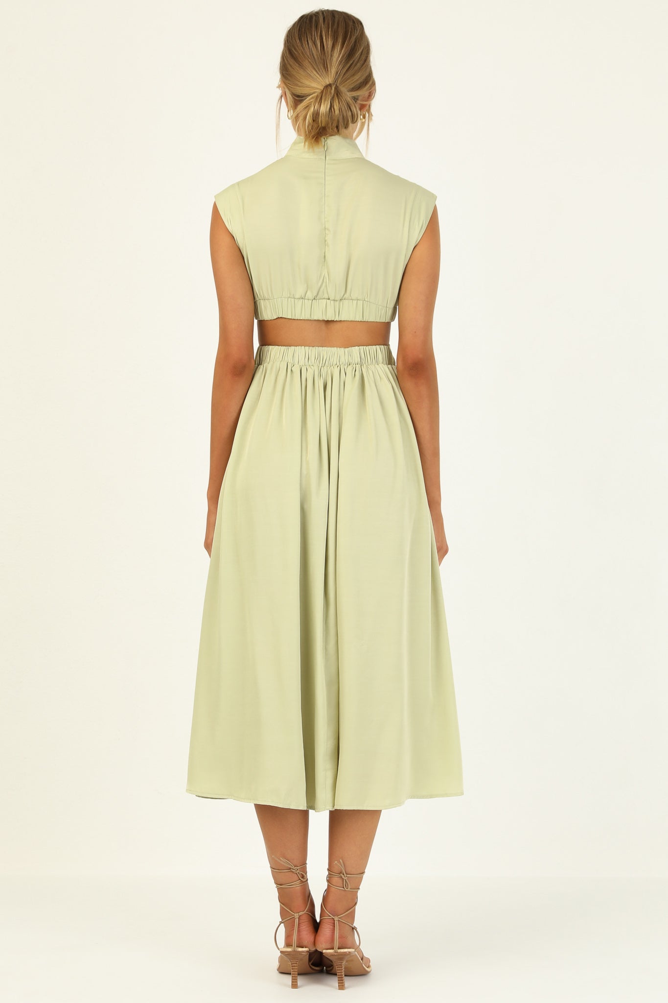 Stand Collar Sleeveless Open Waist Dress Maxi Dresses-Hayhty.All Rights Reserved.