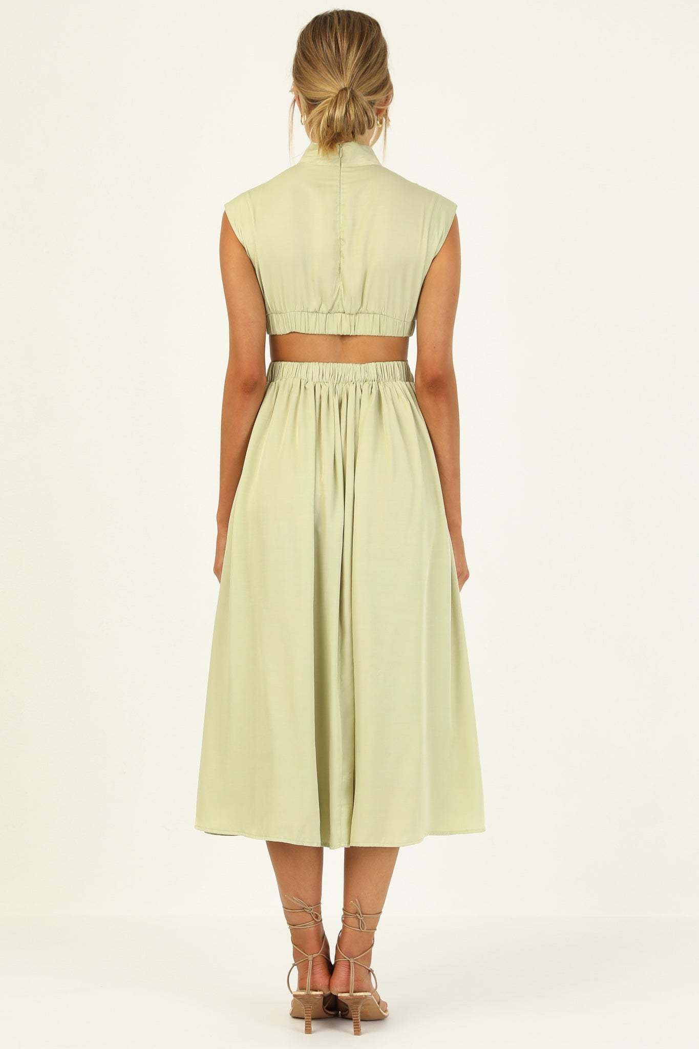 Stand Collar Sleeveless Open Waist Dress Maxi Dresses-Hayhty.All Rights Reserved.